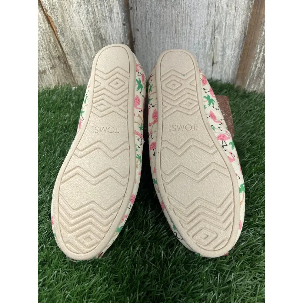 TOMS Alpargata Holiday Flamingos Graphic Slip-On Flats Casual Shoes Women's 8